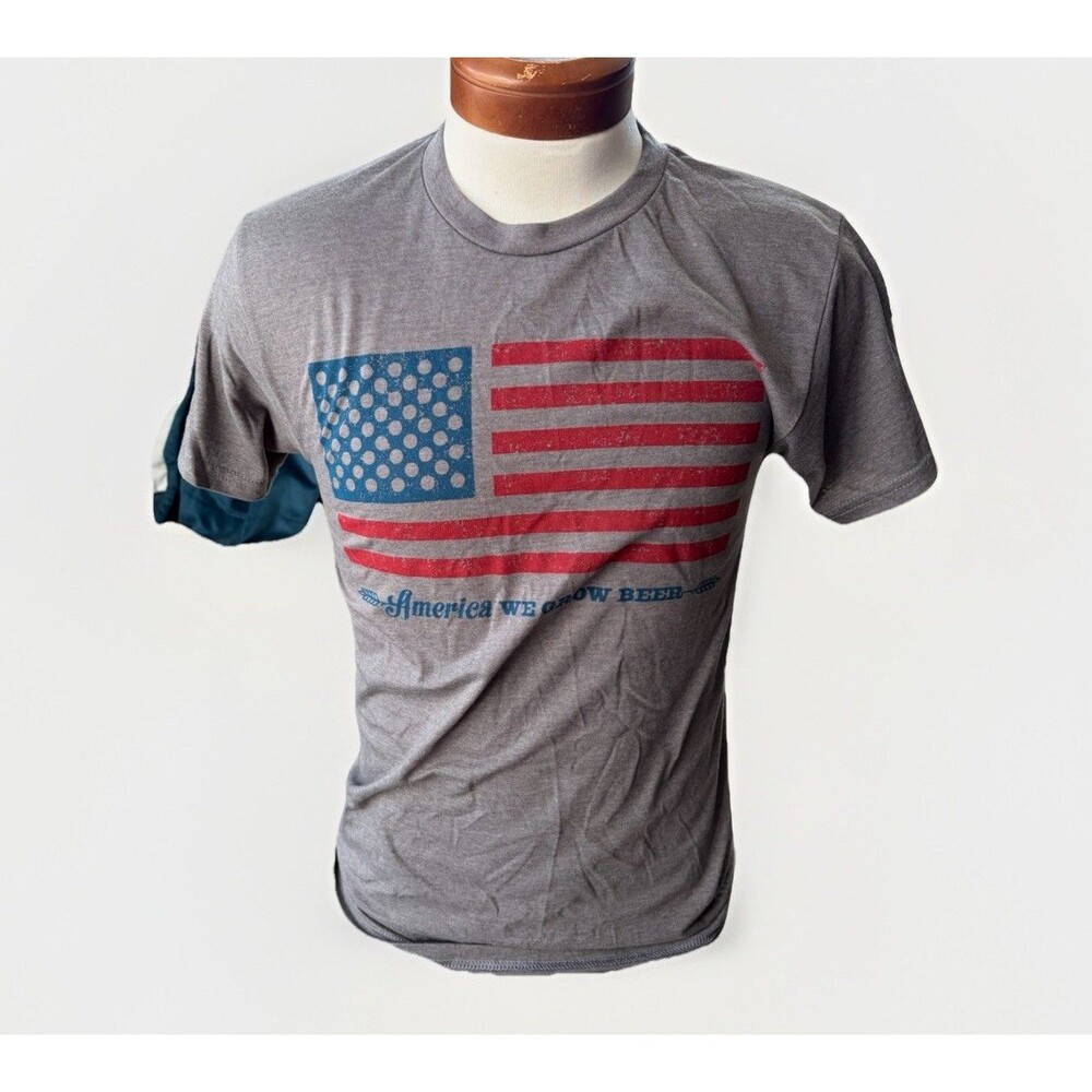 Rural Cloth America We Grow Beer T-Shirt Men's Size Small Gray Graphic Tee Flag